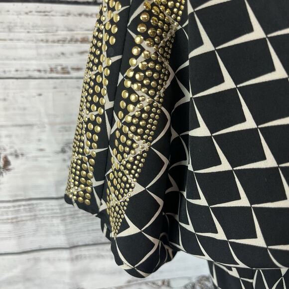 AX Armani Exchange Dress size 0 Black Ivory Gold Studs Stretch Dinner Cocktails - Picture 4 of 10